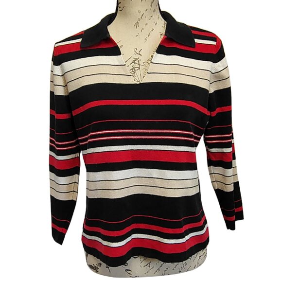 Vintage Y2K Charter Club Womens Sweater Striped Collar Preppy Academia Fall - Picture 1 of 7